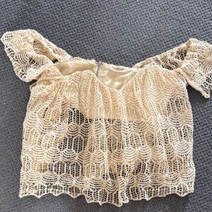 Cotton Candy Cream Lace Off-Shoulder Crop Top